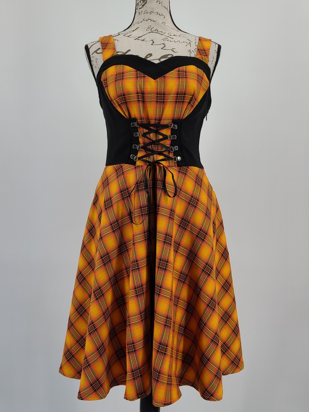 Unique Vintage's Orchid Bloom Plaid Fit-and-Flare Corset Waist Dress Size 14